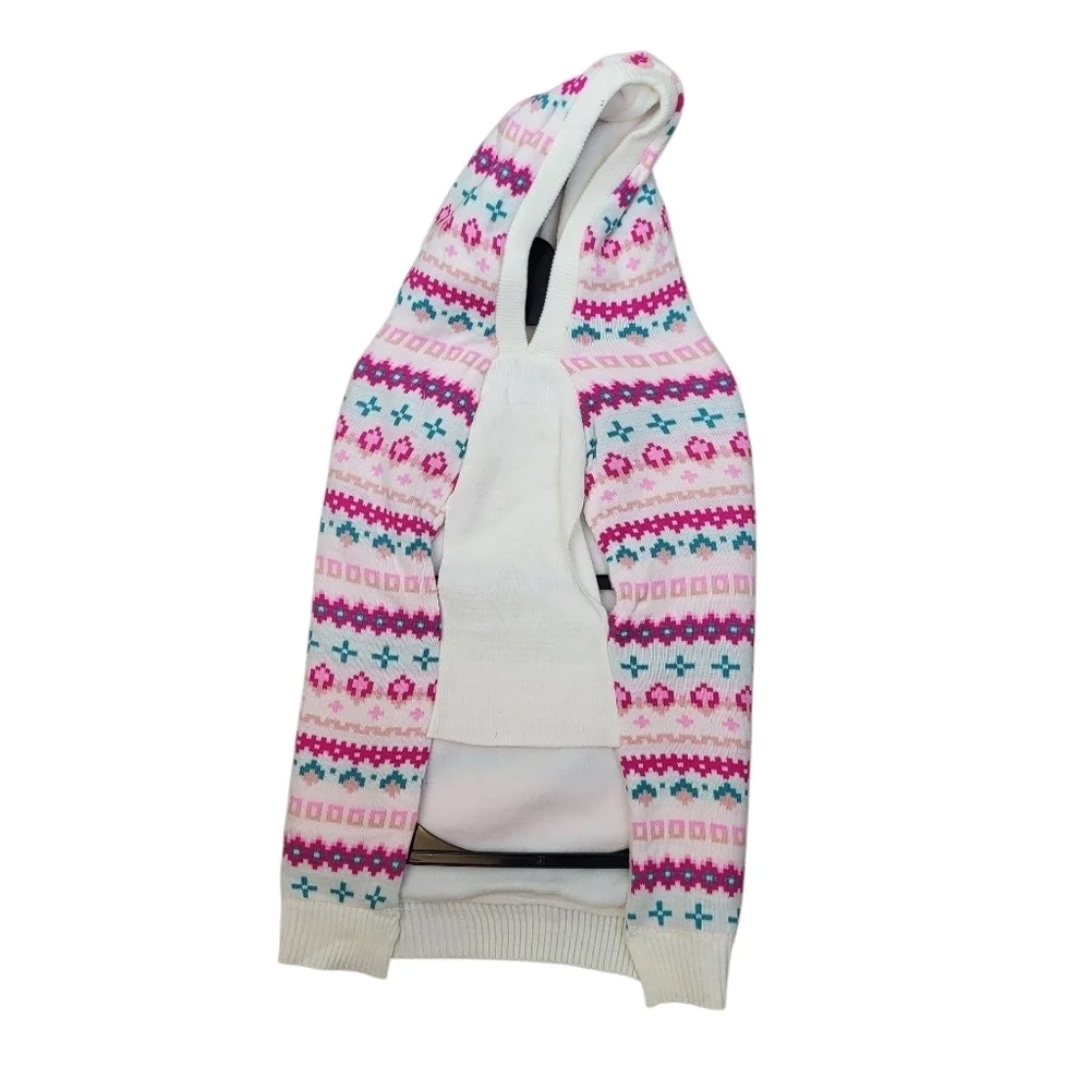Novogratz Pets Dog Sweater Small Hooded Pup Fleece Lined Coat Teal Pink Nordic